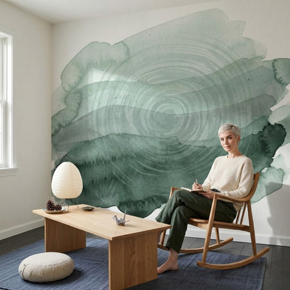 Muted Green Wallpaper Watercolor Minimalist Wall Mural