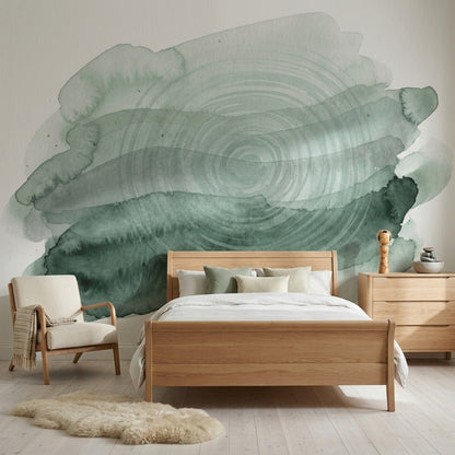 Muted Green Wallpaper Watercolor Minimalist Wall Mural