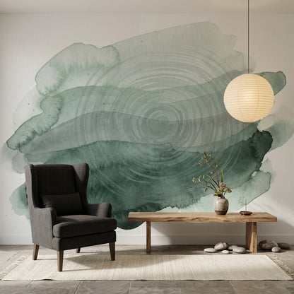 Muted Green Wallpaper Watercolor Minimalist Wall Mural