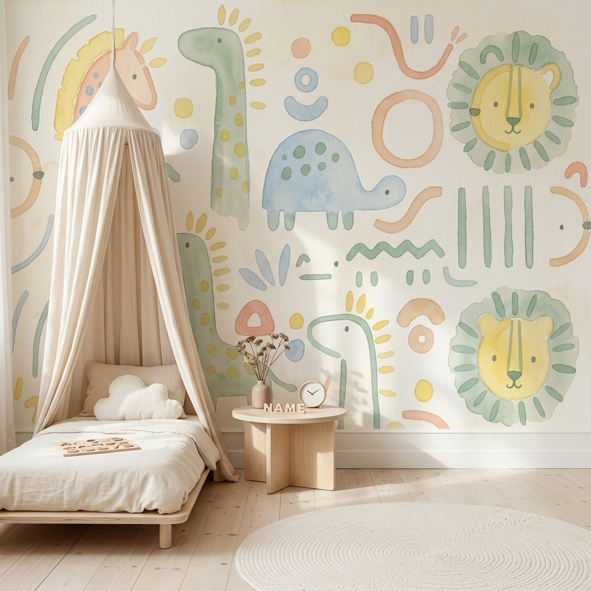 Muted Green Wallpaper Pastel Safari Removable Nursery Wall Decor