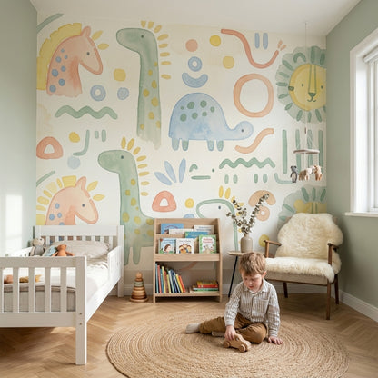Muted Green Wallpaper Pastel Safari Removable Nursery Wall Decor