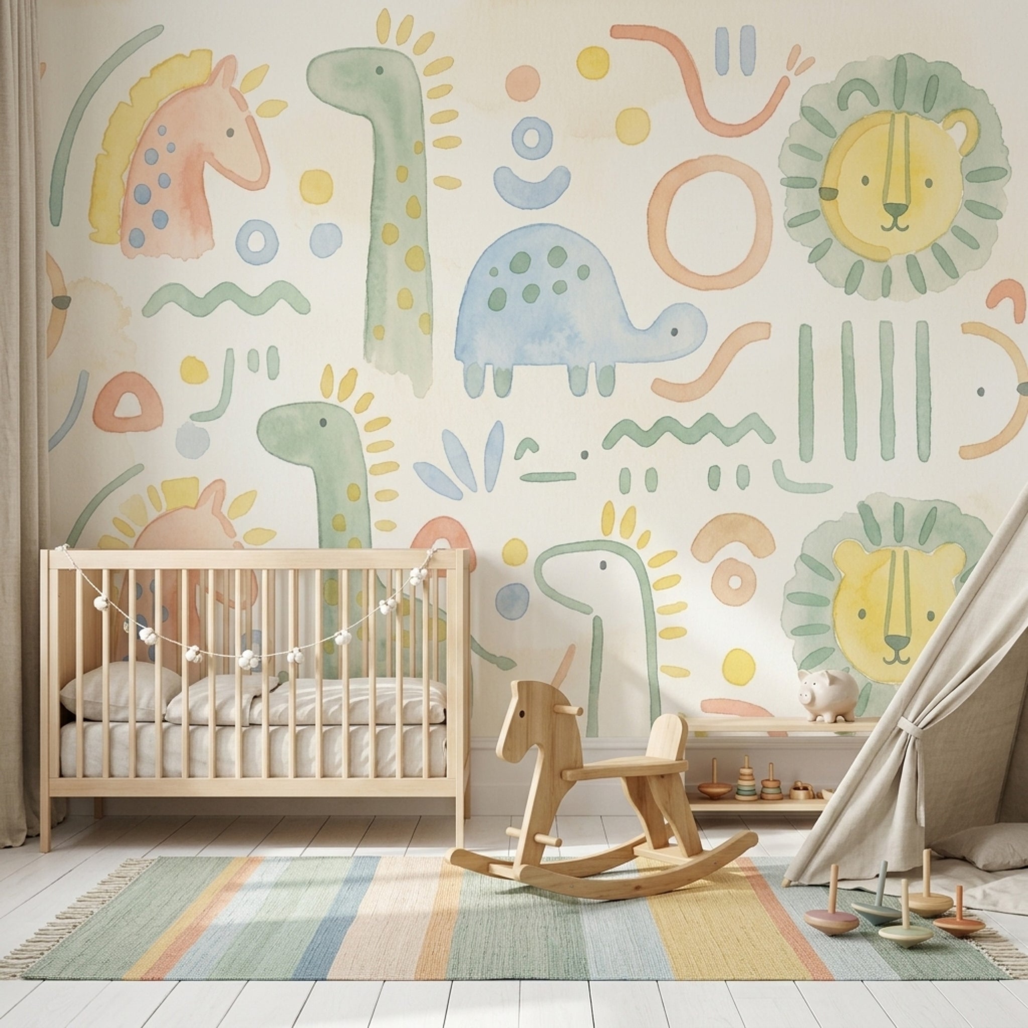 Muted Green Wallpaper Pastel Safari Removable Nursery Wall Decor