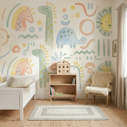 Muted Green Wallpaper Pastel Safari Removable Nursery Wall Decor