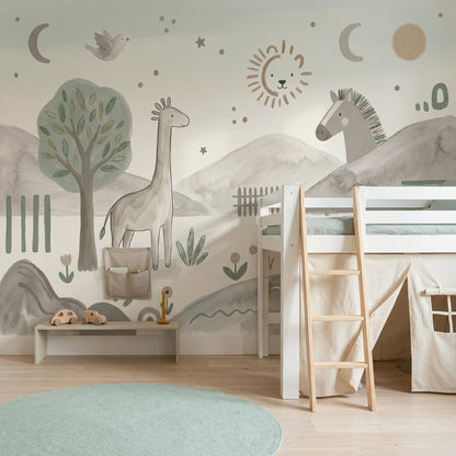 Muted Green Wallpaper Safari Nursery Woodland Wall Mural