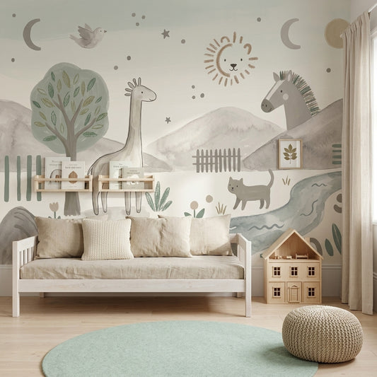 Muted Green Wallpaper Safari Nursery Woodland Wall Mural