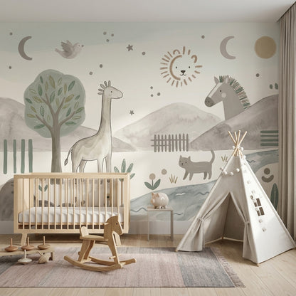 Muted Green Wallpaper Safari Nursery Woodland Wall Mural