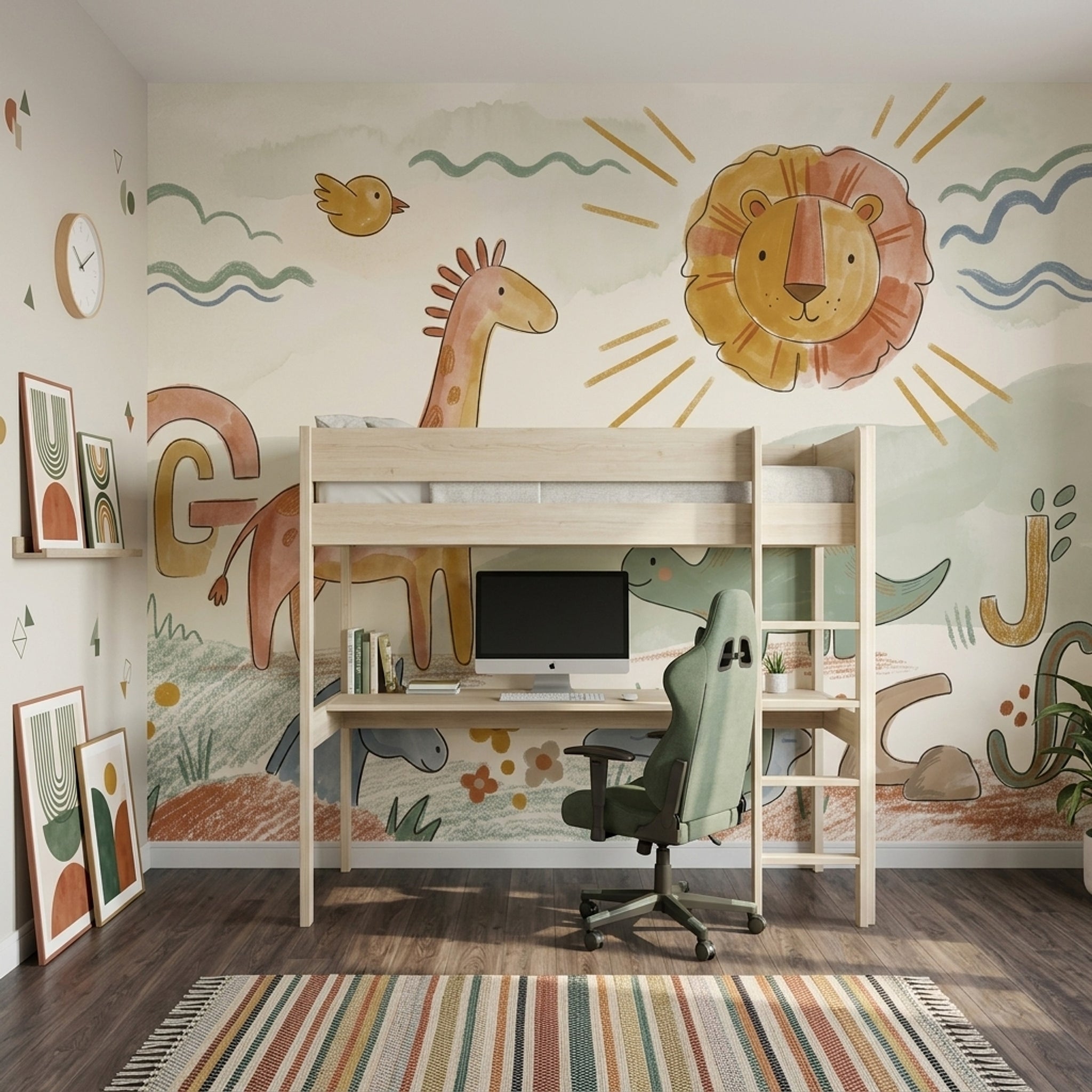 Nursery Wallpaper Cute Animals Removable Alphabet Letters Wall Decor