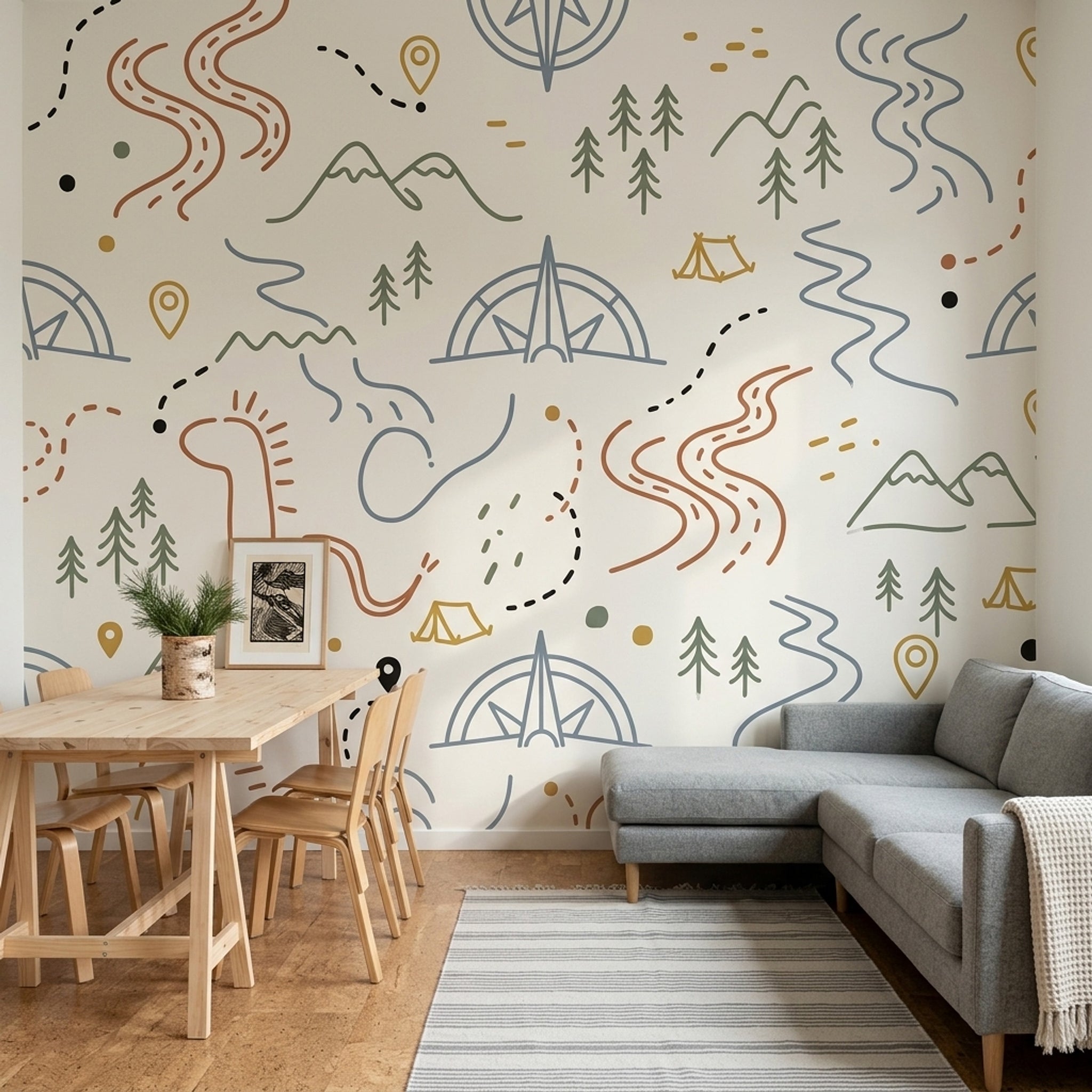 Adventure Map Wallpaper Camping Mountains Wall Mural