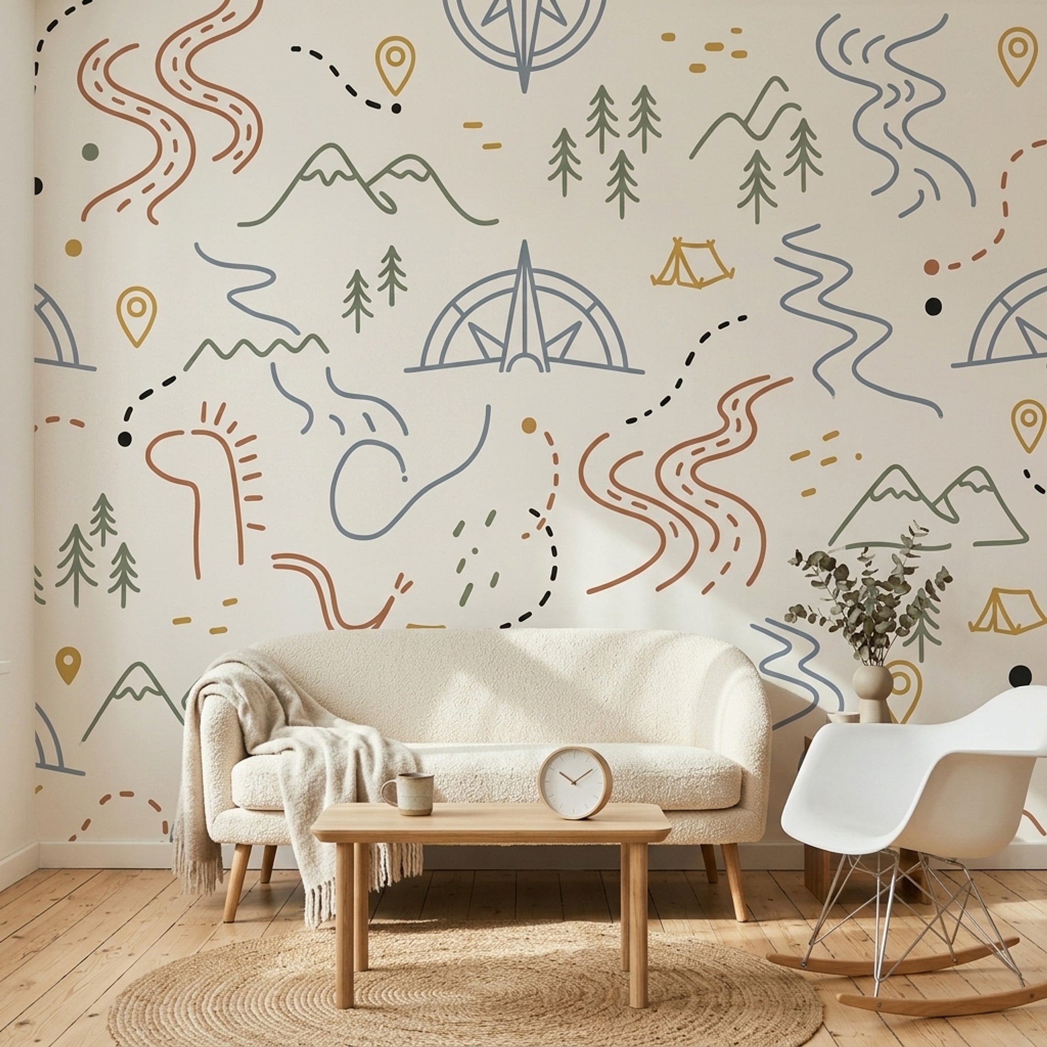 Adventure Map Wallpaper Camping Mountains Wall Mural
