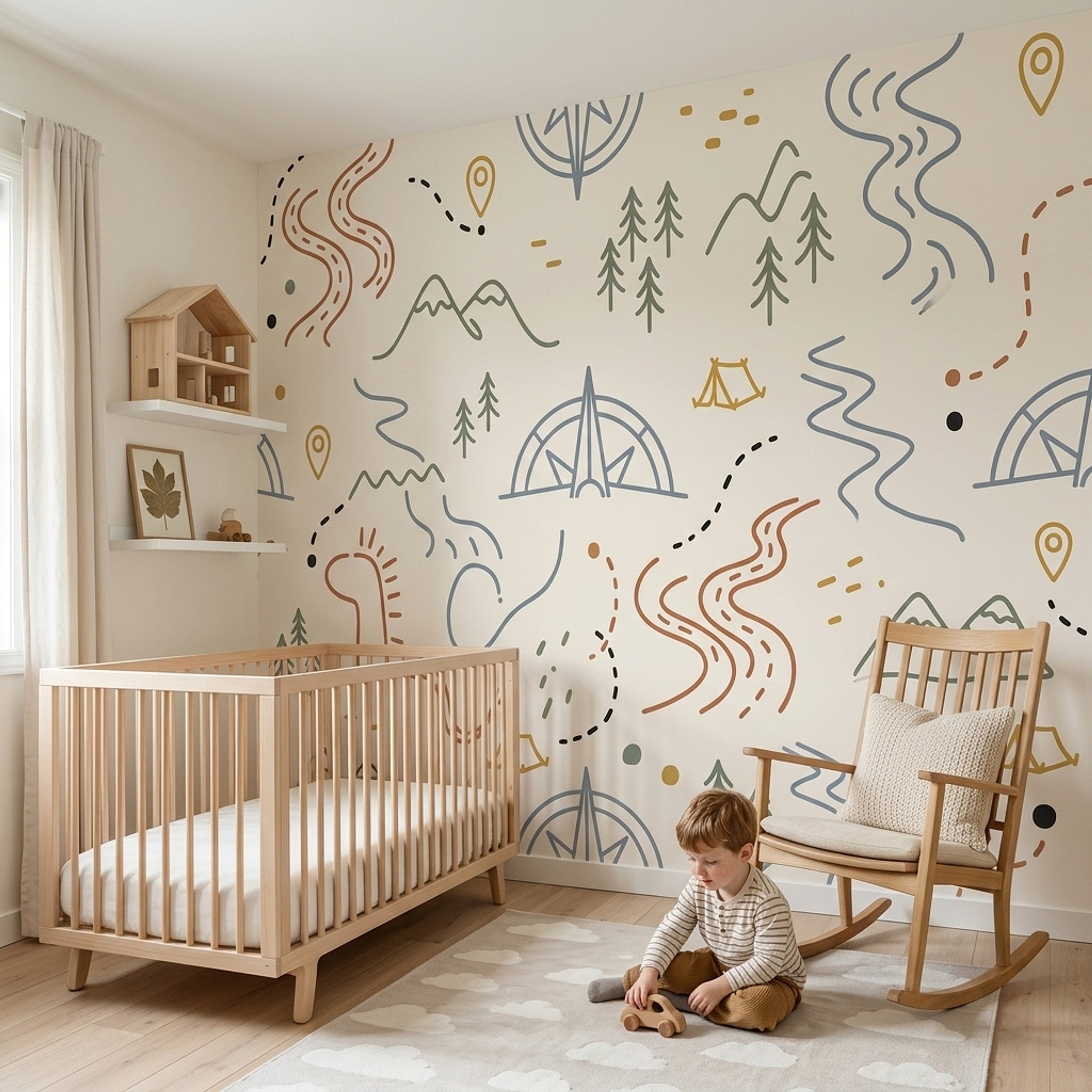 Adventure Map Wallpaper Camping Mountains Wall Mural