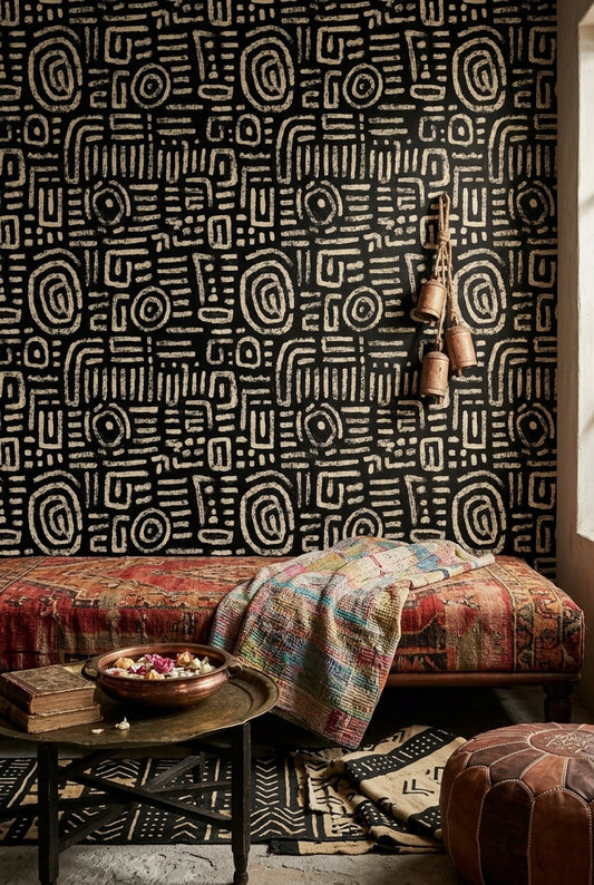 Abstract Geometric Wallpaper Tribal Symbols Hand Drawn Pattern Decorative Mural
