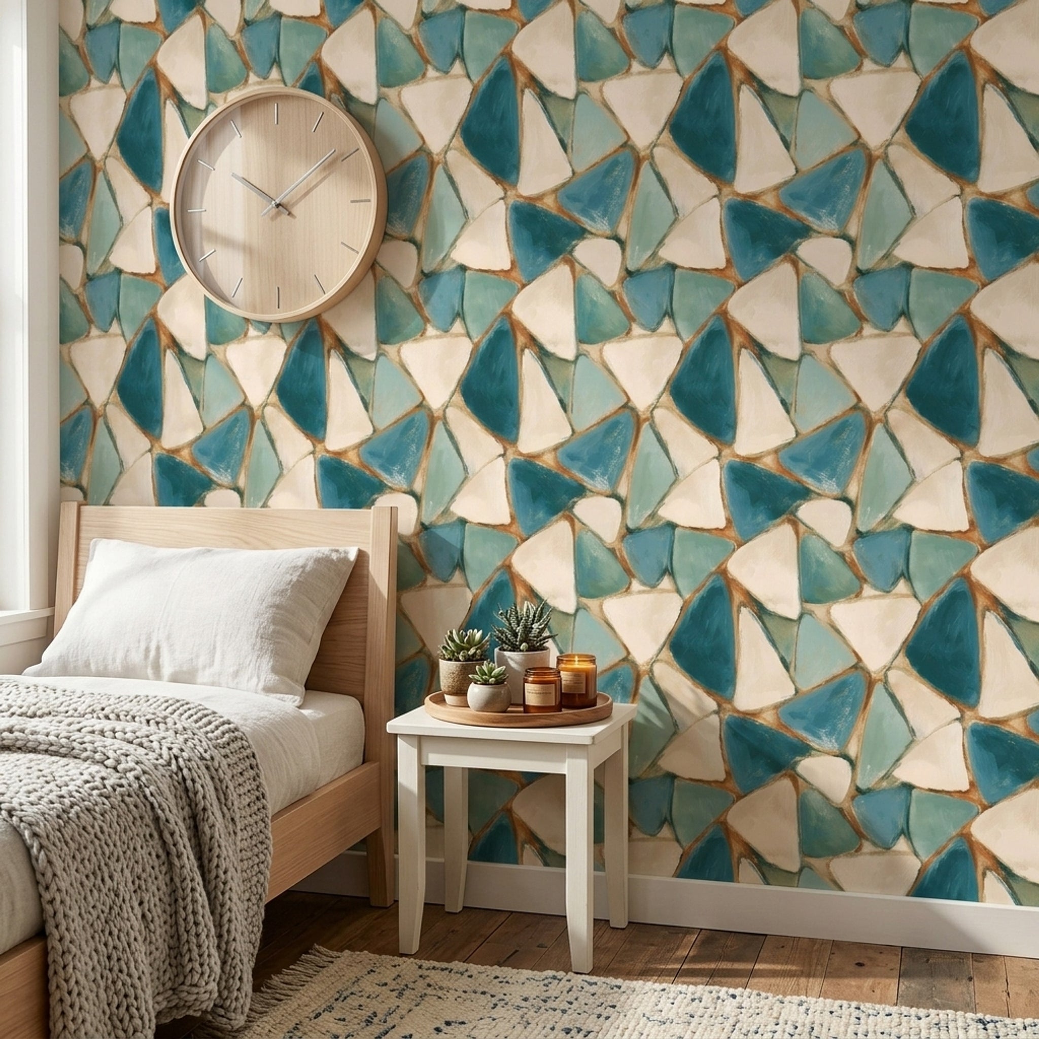 Abstract Mosaic Wallpaper Sea Glass Coastal Decorative Mural