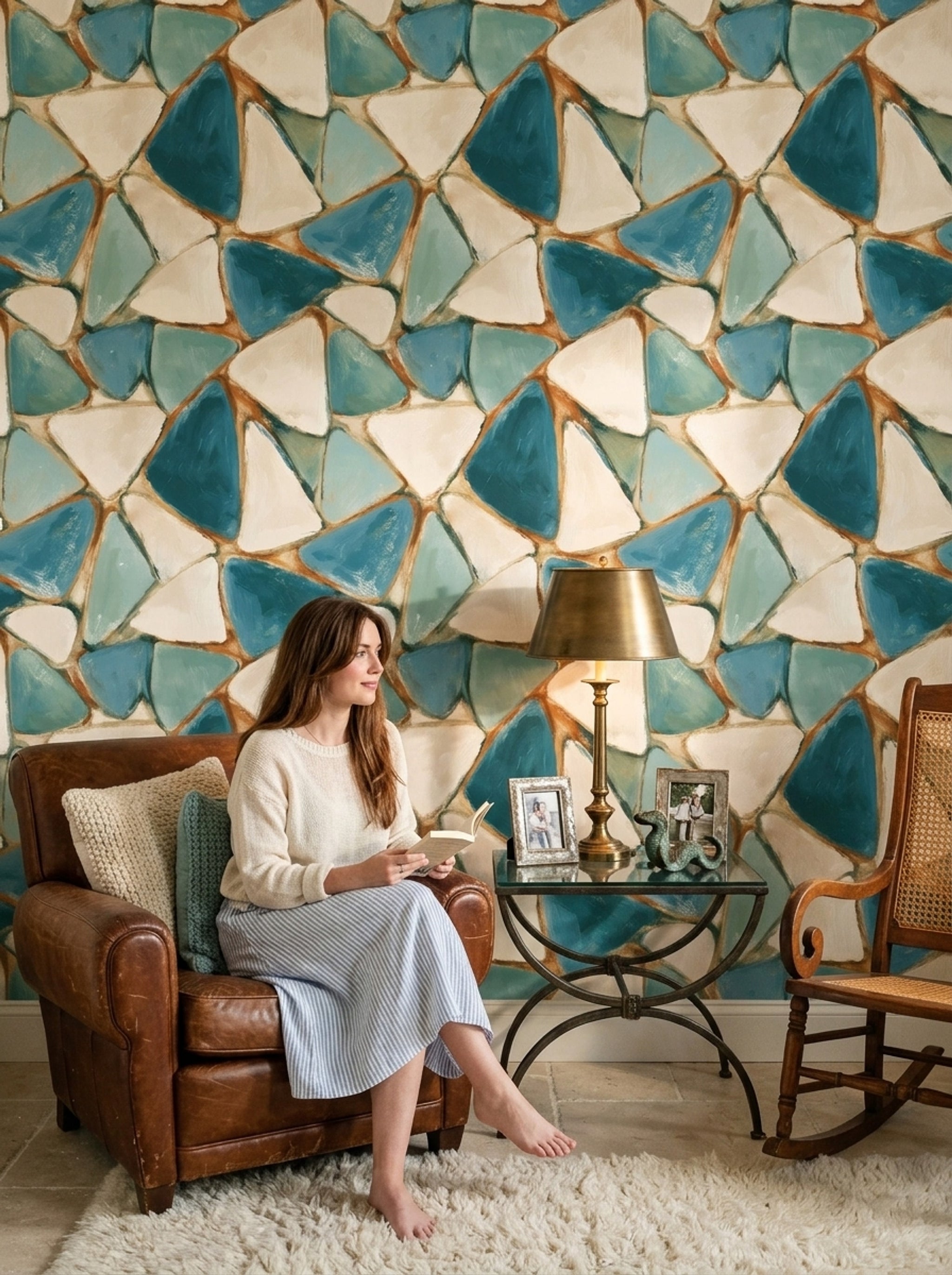Abstract Mosaic Wallpaper Sea Glass Coastal Decorative Mural