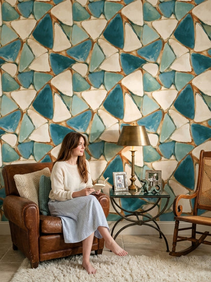 Abstract Mosaic Wallpaper Sea Glass Coastal Decorative Mural