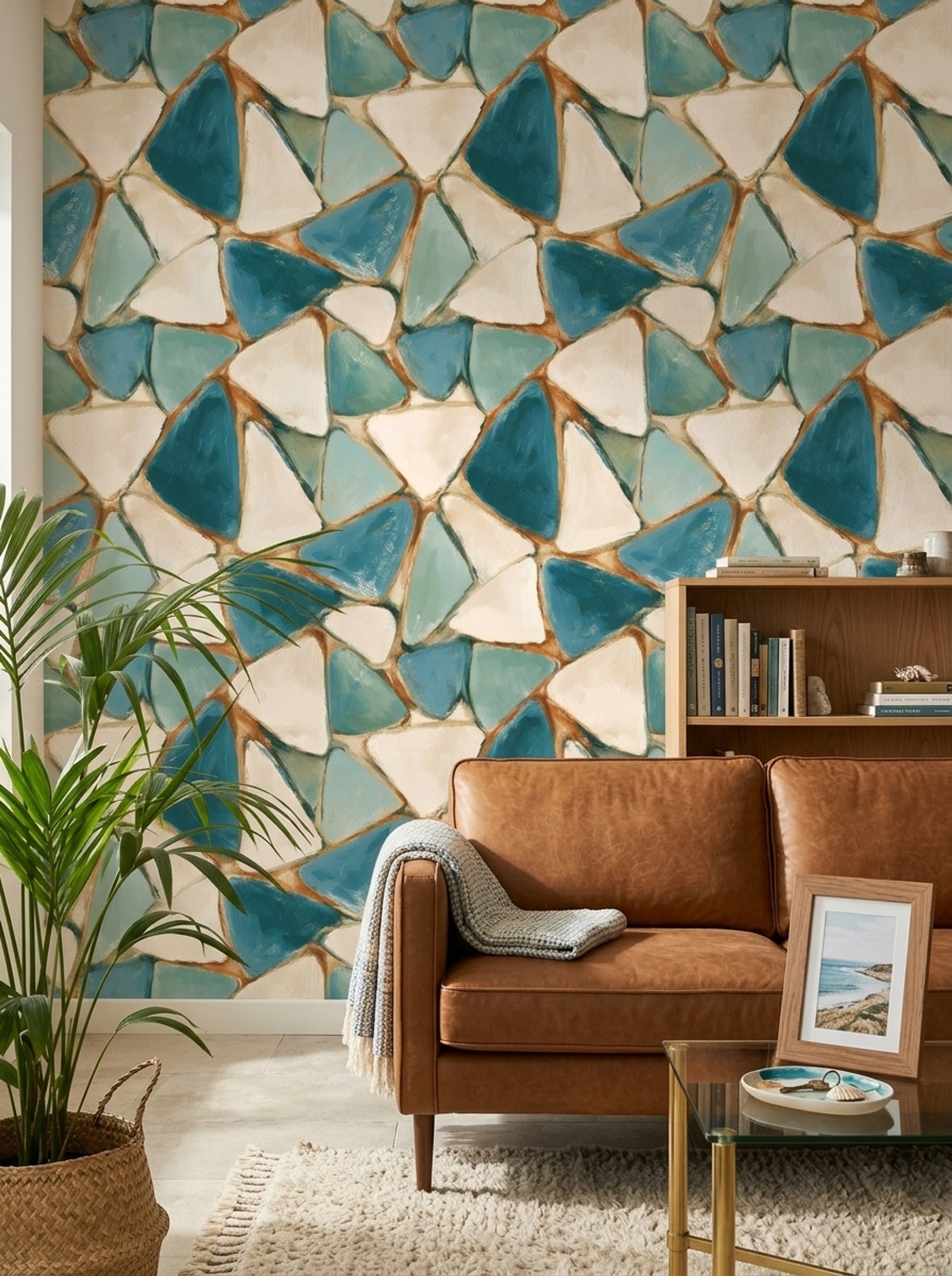 Abstract Mosaic Wallpaper Sea Glass Coastal Decorative Mural