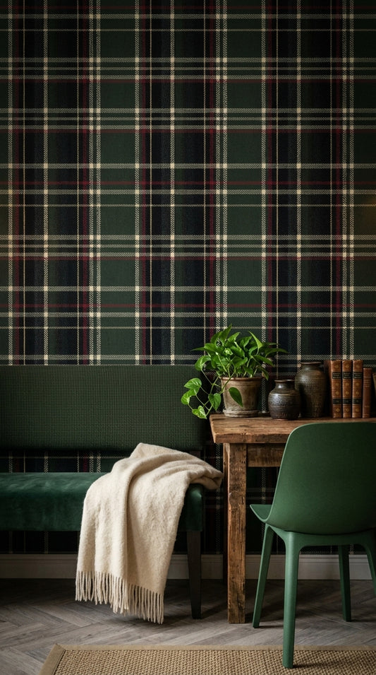 Tartan Wallpaper Plaid Removable Forest Green Wall Double Roll