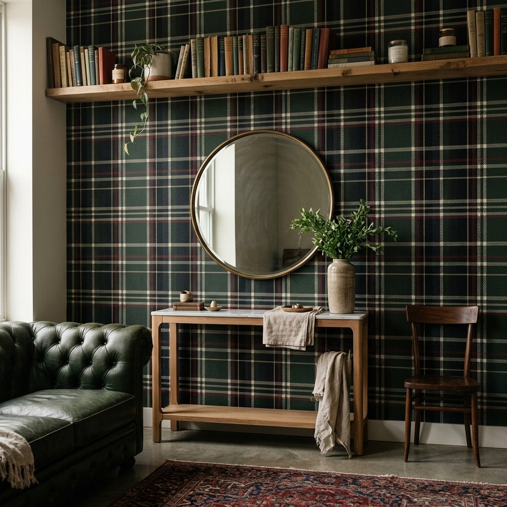 Tartan Wallpaper Plaid Removable Forest Green Wall Decor