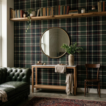 Tartan Wallpaper Plaid Removable Forest Green Wall Decor