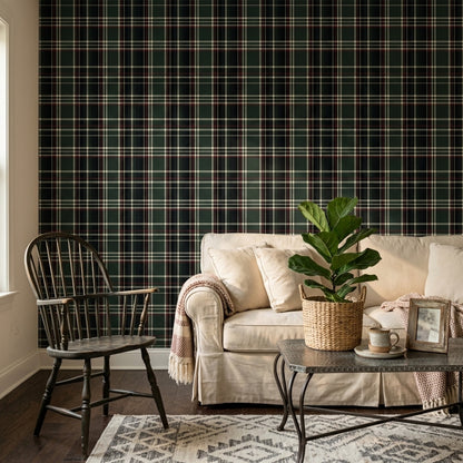 Tartan Wallpaper Plaid Removable Forest Green Wall Decor