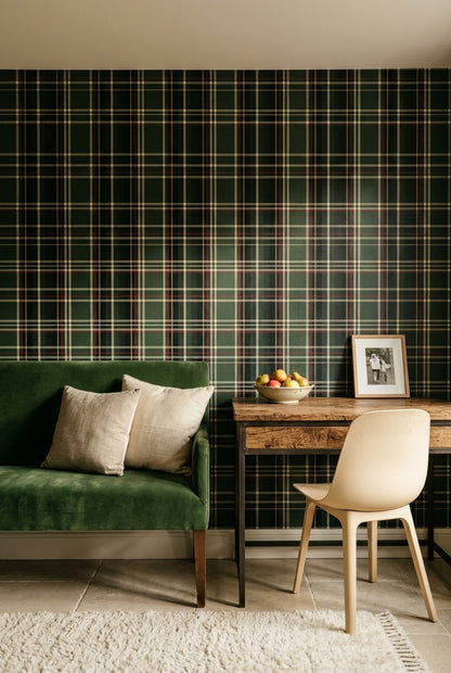 Tartan Wallpaper Plaid Removable Forest Green Wall Decor