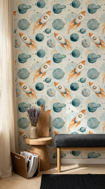 Watercolor Wallpaper Space Removable Kids Nursery Wall Decor