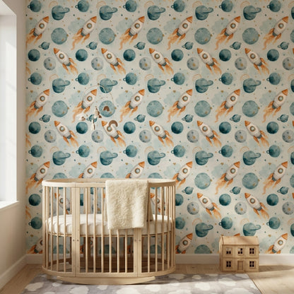 Watercolor Wallpaper Space Removable Kids Nursery Wall Decor