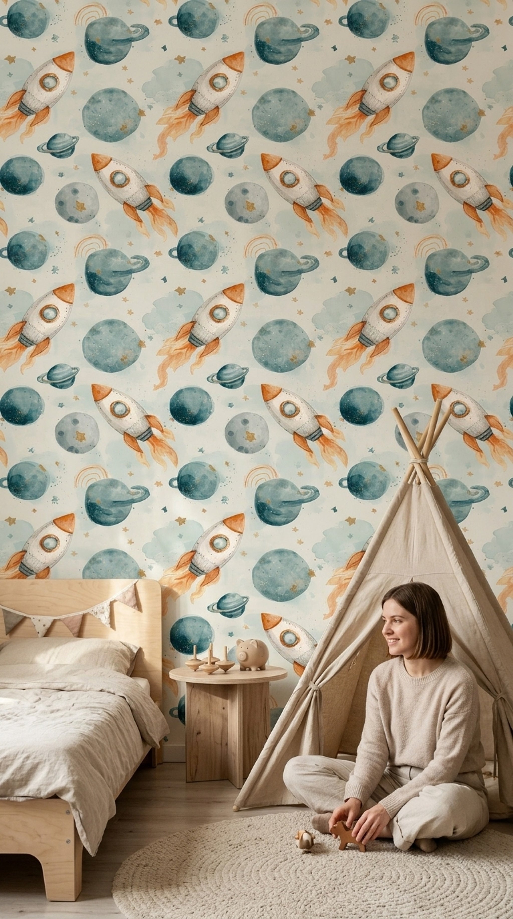 Watercolor Wallpaper Space Removable Kids Nursery Wall Decor
