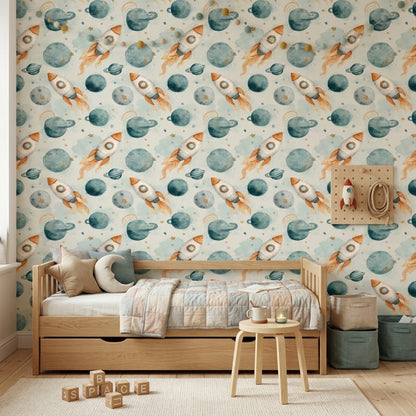 Watercolor Wallpaper Space Removable Kids Nursery Wall Decor