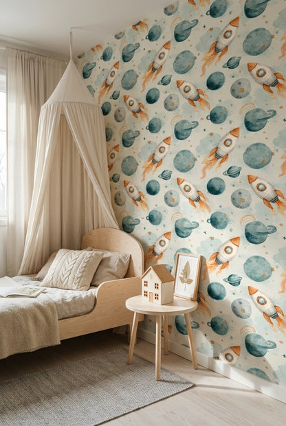 Watercolor Wallpaper Space Removable Kids Nursery Wall Decor