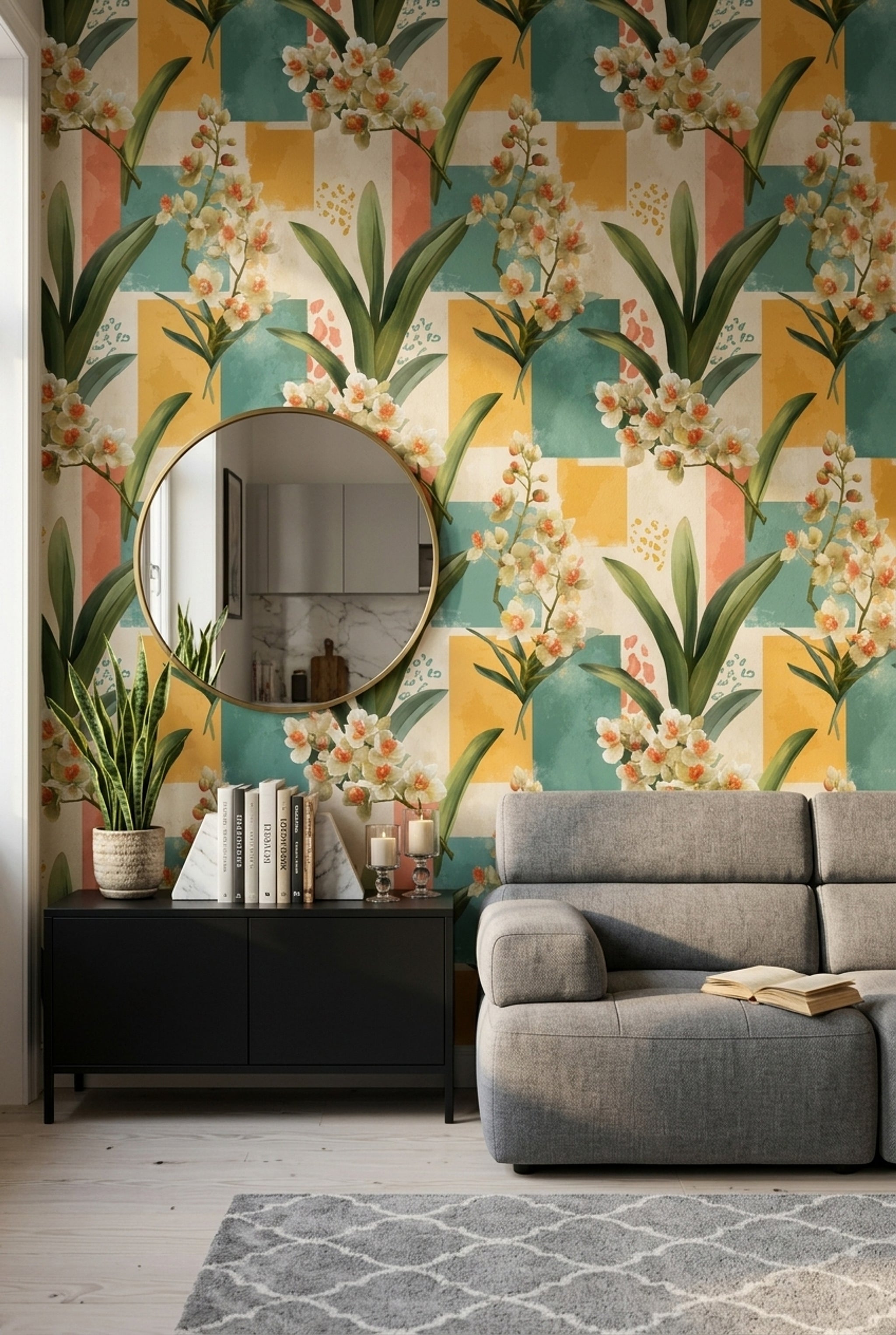 Orchid Wallpaper Floral Botanical Leaves Decorative Mural