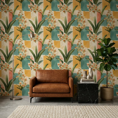 Orchid Wallpaper Floral Botanical Leaves Decorative Mural