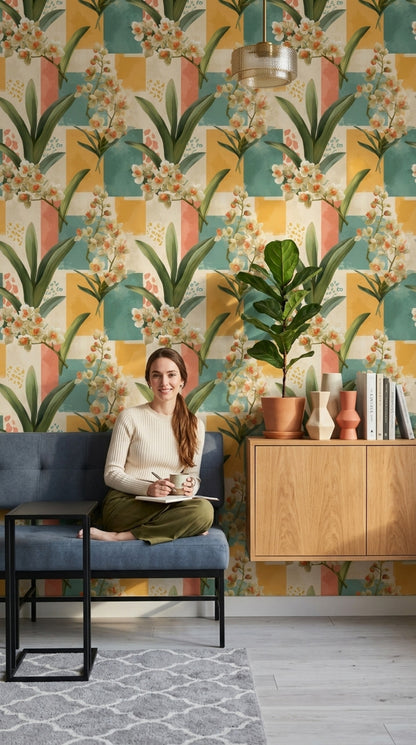 Orchid Wallpaper Floral Botanical Leaves Decorative Mural