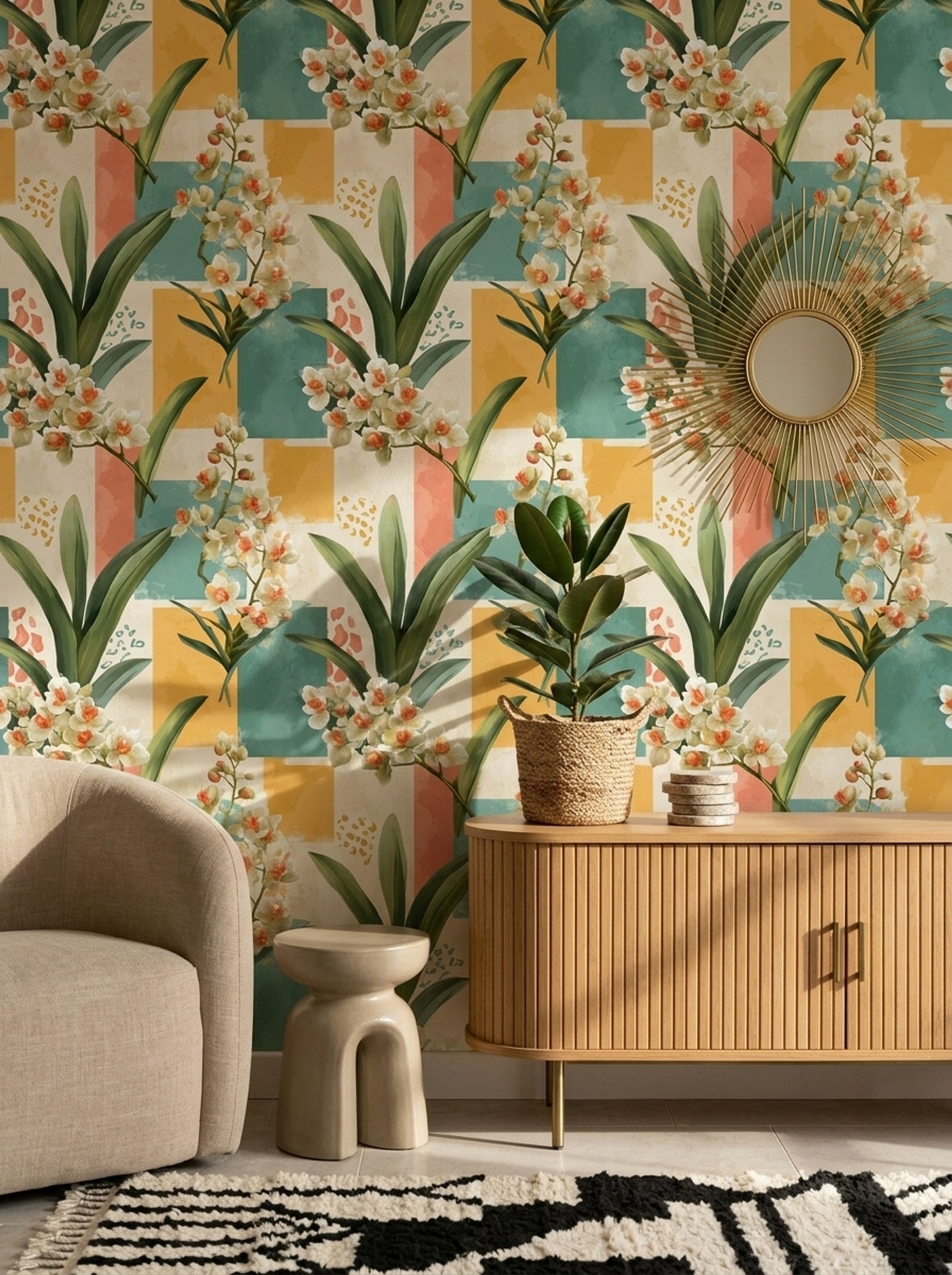 Orchid Wallpaper Floral Botanical Leaves Decorative Mural