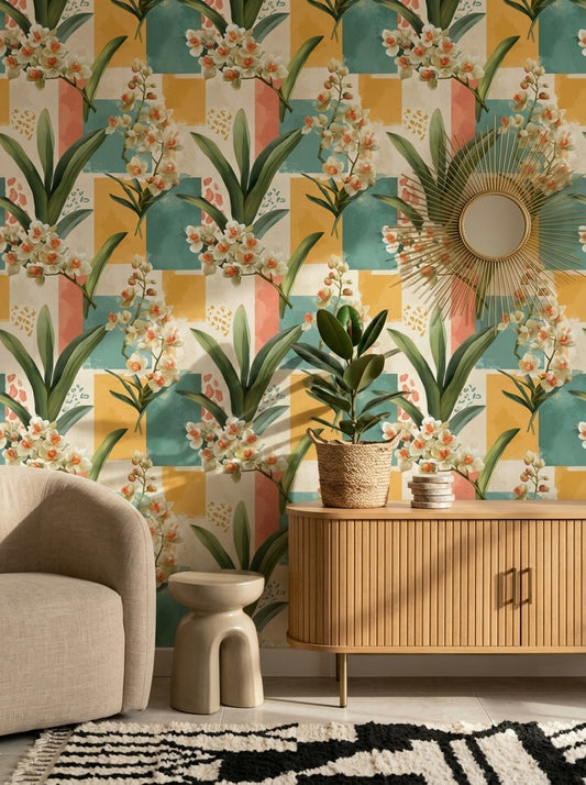 Orchid Wallpaper Floral Botanical Leaves Decorative Mural
