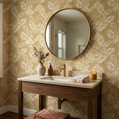 Botanical Wallpaper Leaf Branches Removable Cream On Tan Wall Double Roll