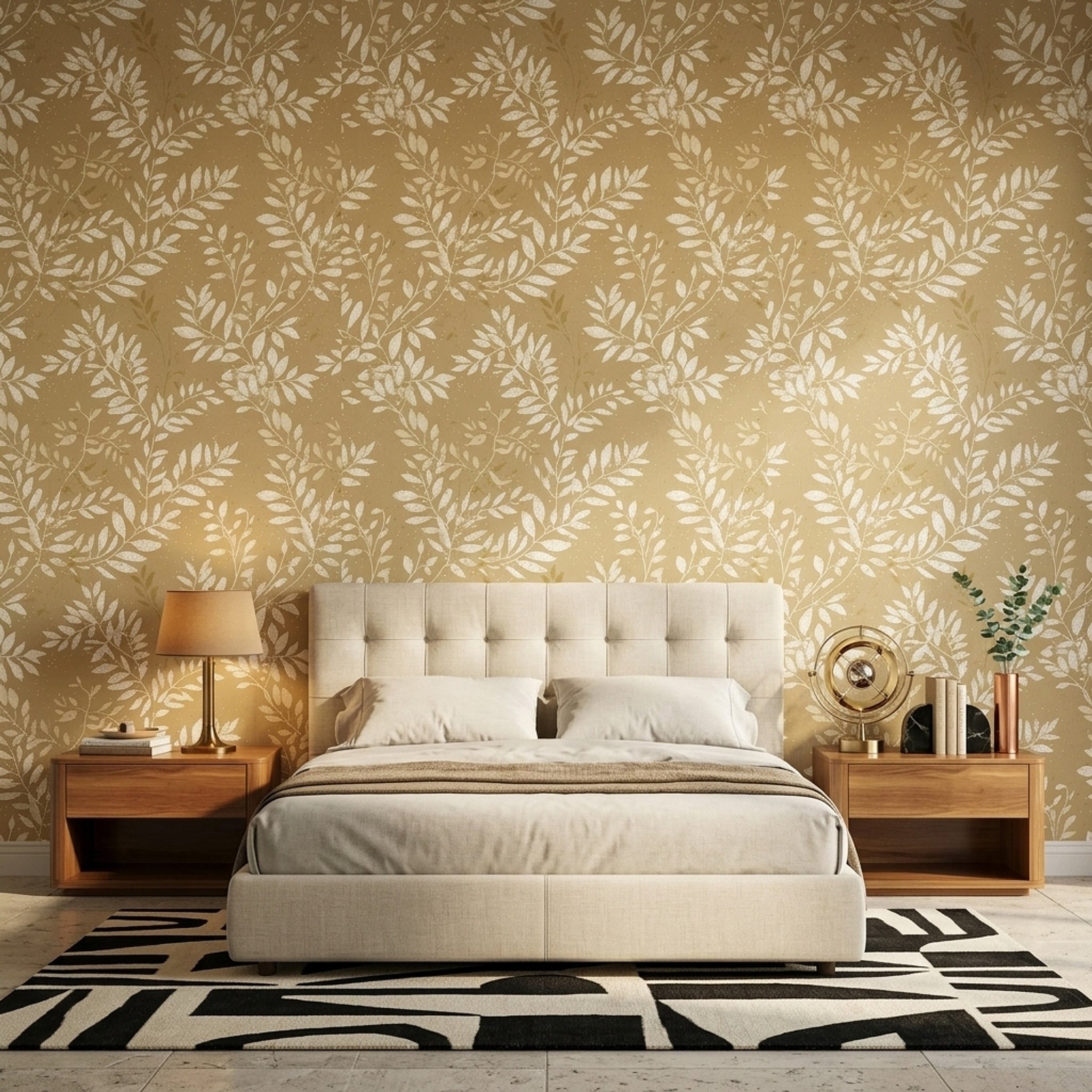 Botanical Wallpaper Leaf Branches Removable Cream On Tan Wall Double Roll