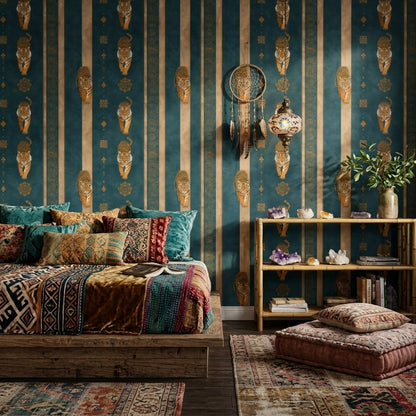 Dark Teal Wallpaper Tigers Vertical Stripes Decorative Mural