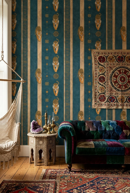 Dark Teal Wallpaper Tigers Vertical Stripes Decorative Mural