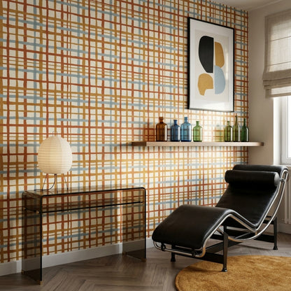 Abstract Plaid Wallpaper Hand Painted Brushstrokes Checkered Grid Removable Wall Decor