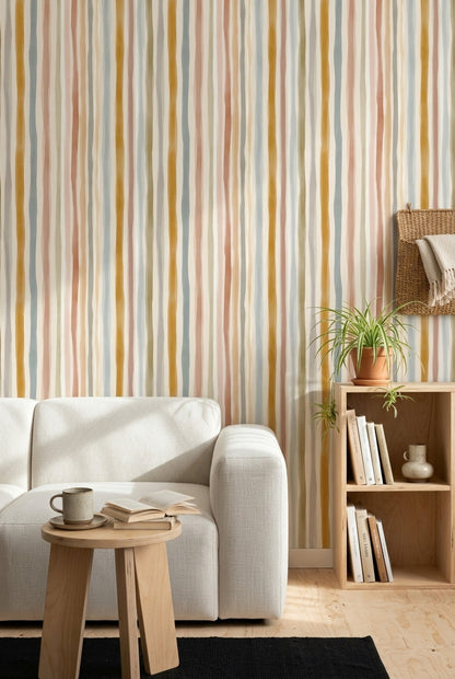 Watercolor Stripes Wallpaper Vertical Lines Hand Painted Removable Wall Decor