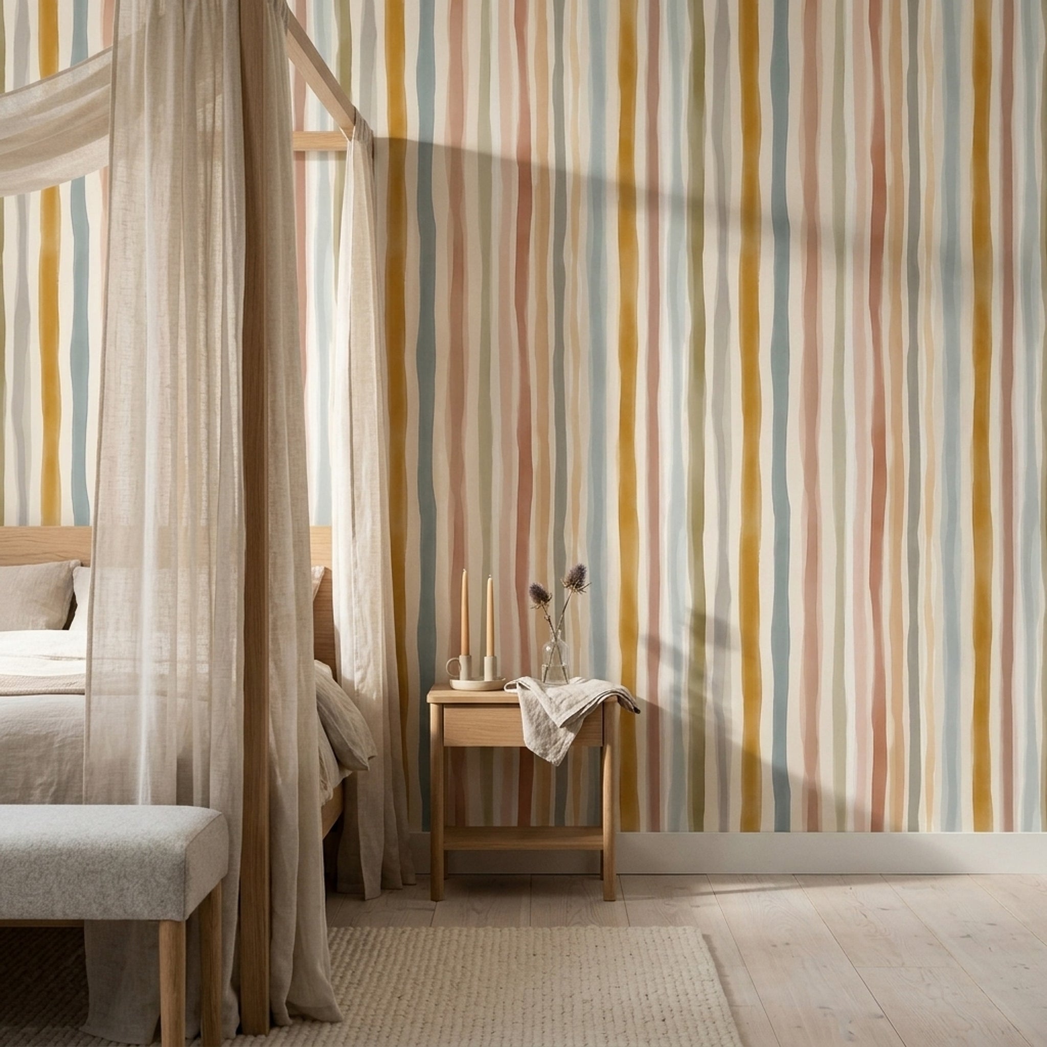 Watercolor Stripes Wallpaper Vertical Lines Hand Painted Removable Wall Decor