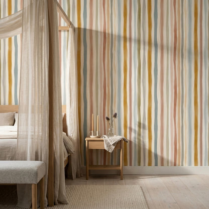 Watercolor Stripes Wallpaper Vertical Lines Hand Painted Removable Wall Decor