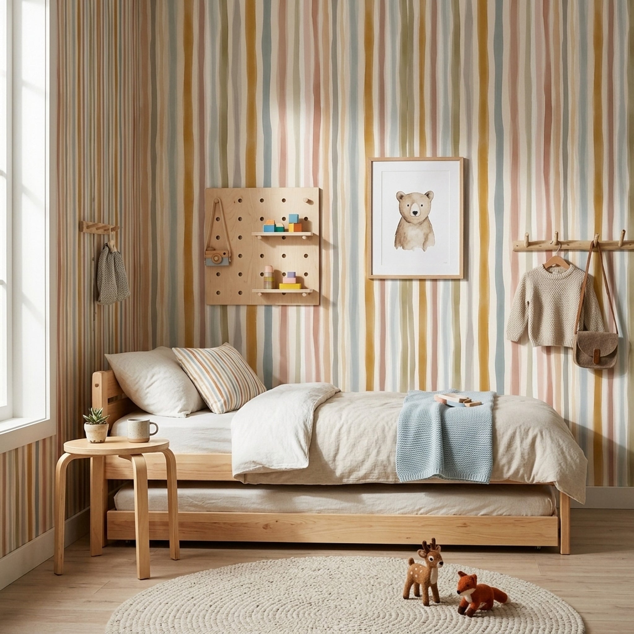 Watercolor Stripes Wallpaper Vertical Lines Hand Painted Removable Wall Decor