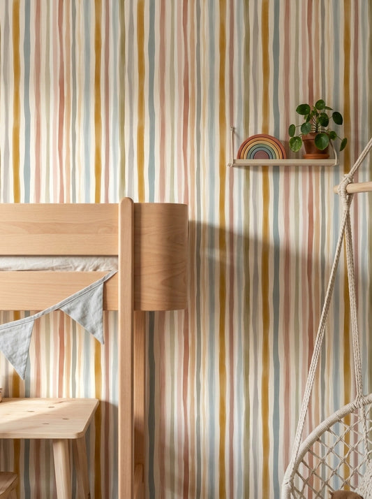 Watercolor Stripes Wallpaper Vertical Lines Hand Painted Removable Wall Decor