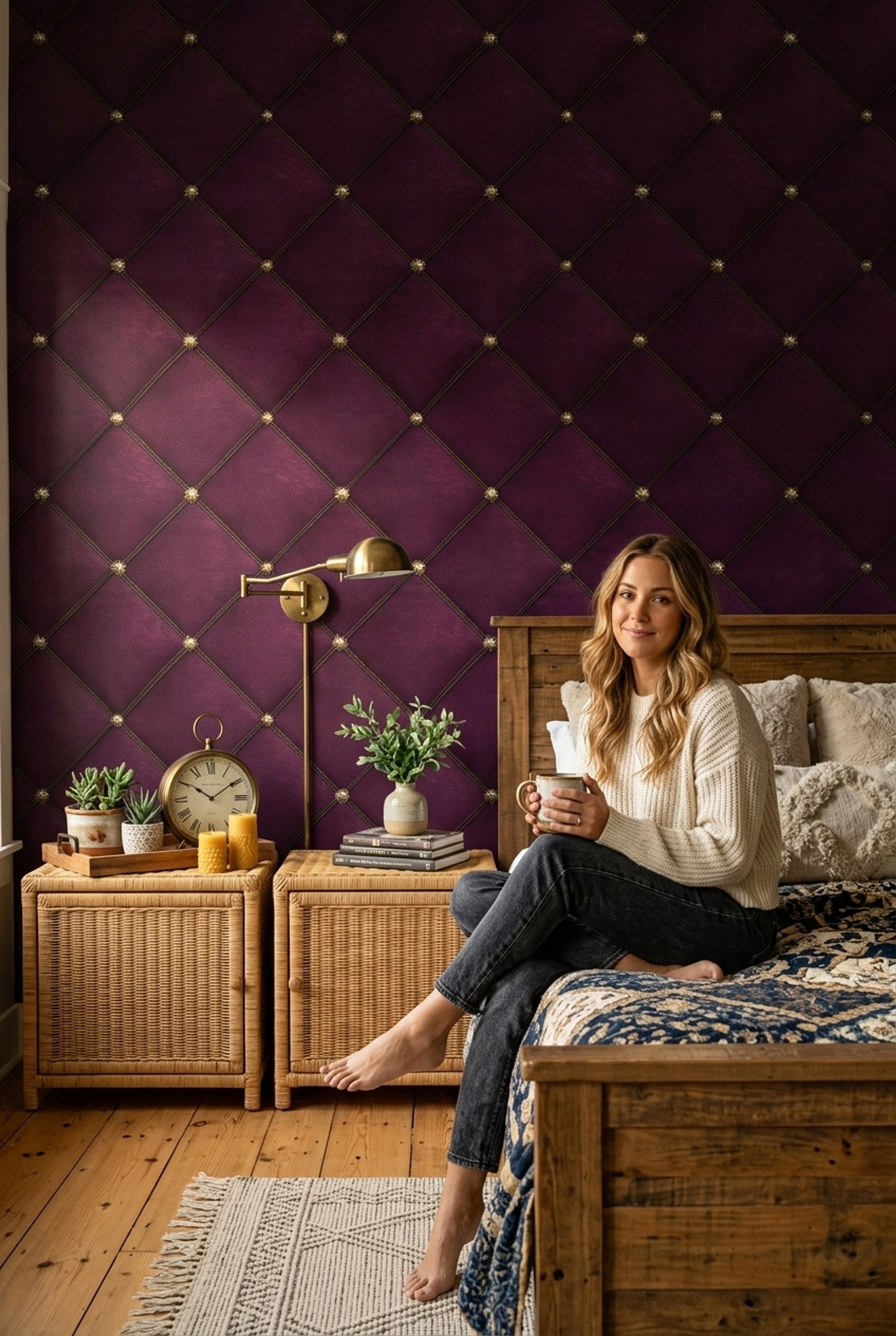 Tufted Wallpaper Quilted Diamond Trellis Decorative Mural