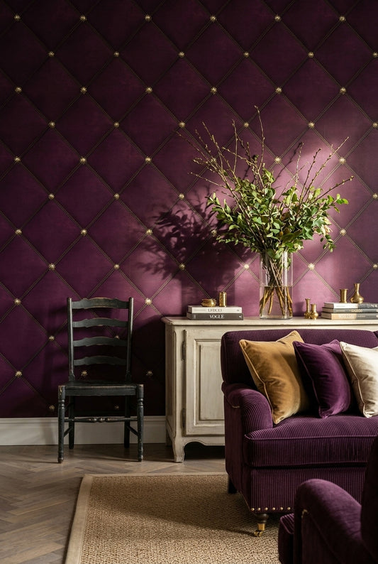 Tufted Wallpaper Quilted Diamond Trellis Decorative Mural