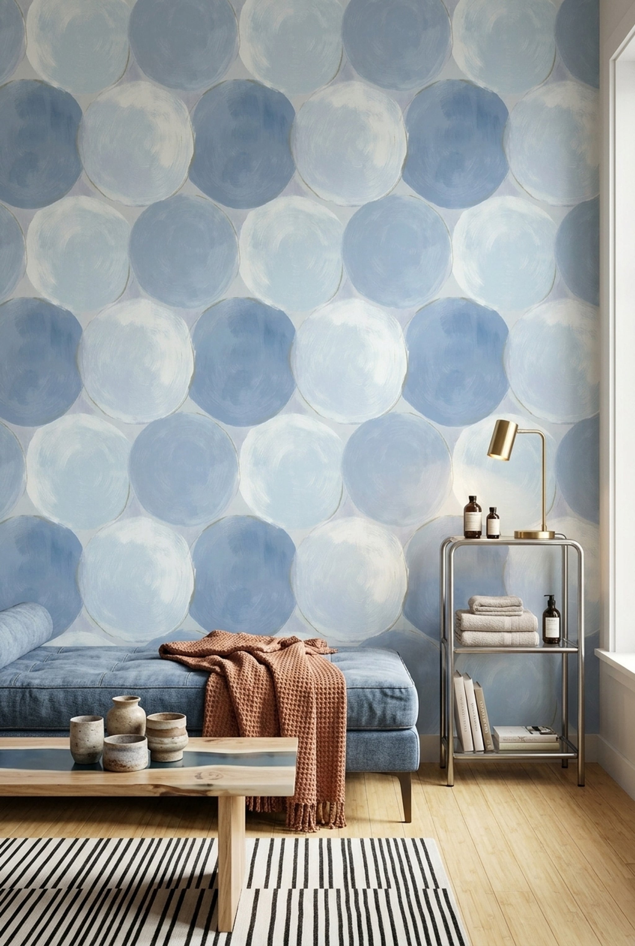 Abstract Circles Wallpaper Geometric Shapes Removable Soft Blue Wall Decor
