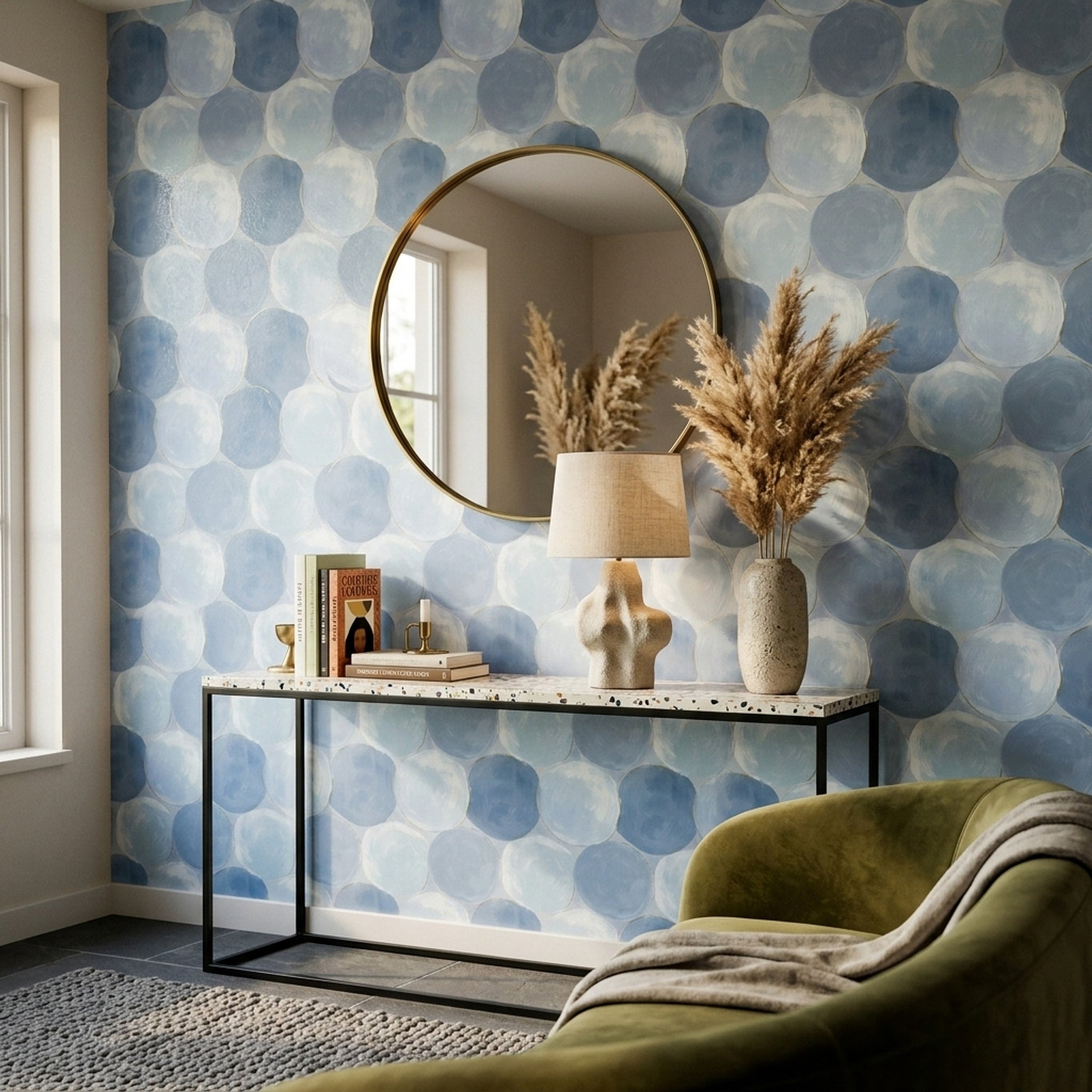 Abstract Circles Wallpaper Geometric Shapes Removable Soft Blue Wall Decor
