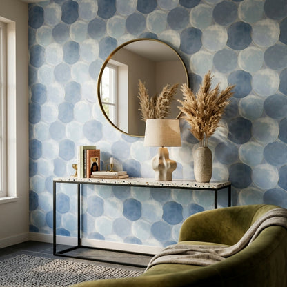 Abstract Circles Wallpaper Geometric Shapes Removable Soft Blue Wall Decor