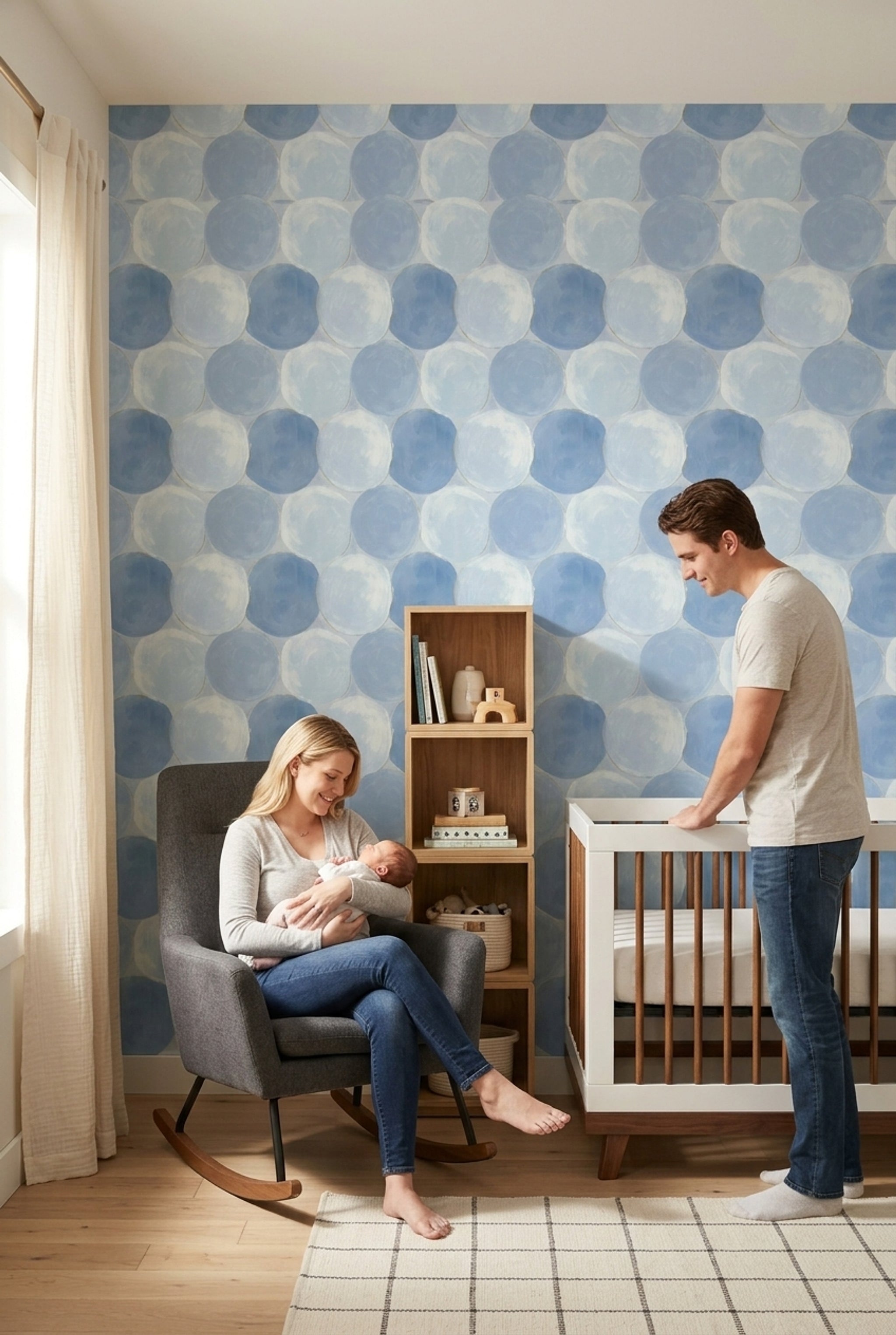 Abstract Circles Wallpaper Geometric Shapes Removable Soft Blue Wall Decor